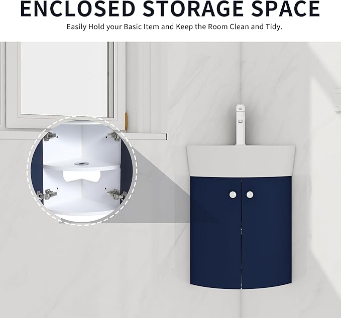 13 Inch Wall Mount Bathroom Vanity, 13'' Floating Bathroom Vanity with Sink, Single Sink Cabinet Combo, Modern Storage Cabinet, with 2 Soft Closing Doors, 05316