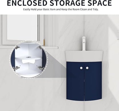 13 Inch Wall Mount Bathroom Vanity, 13'' Floating Bathroom Vanity with Sink, Single Sink Cabinet Combo, Modern Storage Cabinet, with 2 Soft Closing Doors, 05316
