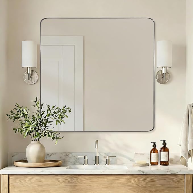 Brushed Nickel Mirrors for Bathroom Sink,36x36 Inch Bathroom Vanity Mirror with Rectangular Metal Frame-Modern Clean Design with Superior Stainless Steel Frame
