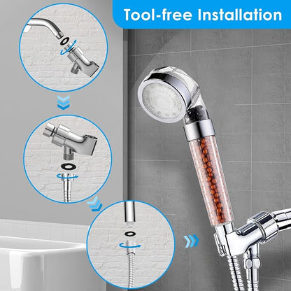 Vacto Temperature Controlled 3-color Changing Shower Head Kit, Water Saving Showerheads with Filtration Beads, LED High Pressure Handheld Shower Head Set with Hose and Bracket