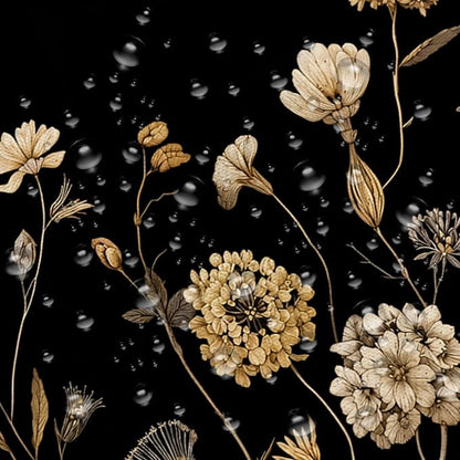 Vintage Boho Black Gold Floral Shower Curtain, Rustic Farmhouse Flower Shower Curtain Set, Cute Botanical Wlidflowers Fabric Shower Curtains Decoration, 72X72 Aesthetic Bathroom Accessories