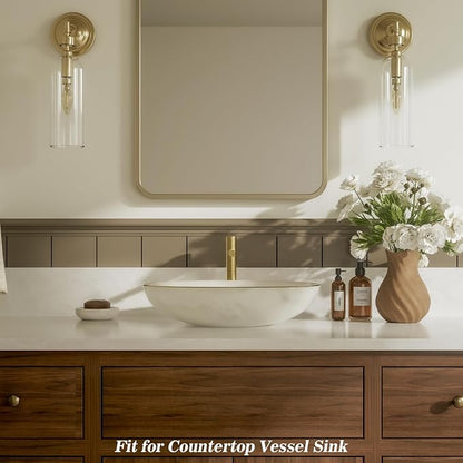 Brushed Gold One Hole High Bathroom Vessel Sink Faucet, Single Hole Single Handle Tall Bathroom Faucet, with Pop Up Drain and Water Supply Line,FH01-BG-V