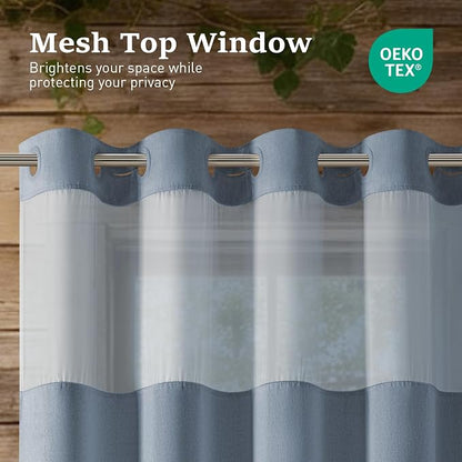 72x81 Ringless Linen Textured Shower Curtain with Snap in Liner, Blue | Tall Size, 3 in 1 Shower Curtain Set, Removable Liner, Waterproof & Washable, Mesh Top Window, Durable Fabric, Easy Setup