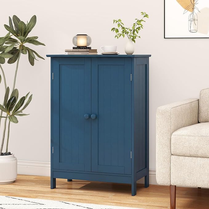 GIANTEX Storage Cabinet with Doors and Shelves - Freestanding Storage Organizer with Anti-Tipping Device, Entryway Storage Unit for Living Room, Home Decor, Bathroom Floor Cabinet, Prussian Blue