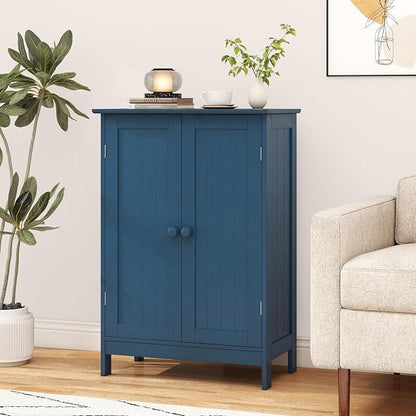 GIANTEX Storage Cabinet with Doors and Shelves - Freestanding Storage Organizer with Anti-Tipping Device, Entryway Storage Unit for Living Room, Home Decor, Bathroom Floor Cabinet, Prussian Blue