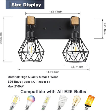 maesta 3 Light Bathroom Vanity Light, Farmhouse Black Fixture Over Mirror | Farmhouse Bathroom Light Fixtures, Wood & Metal, Anti-Rust, Easy to Install for Rustic Bathroom Hallway