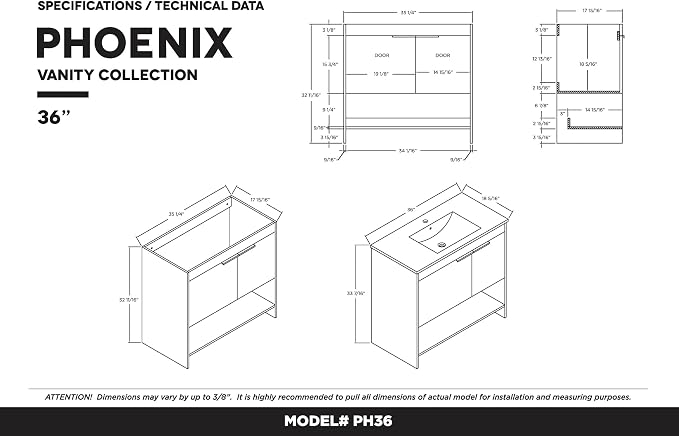 Phoenix 36 Inch Bathroom Vanity with Sink – Modern Design, Soft-Close Doors, Storage Drawers, Durable Build – Navy Blue Vanity for Small Bathrooms (Full Assembly Required)