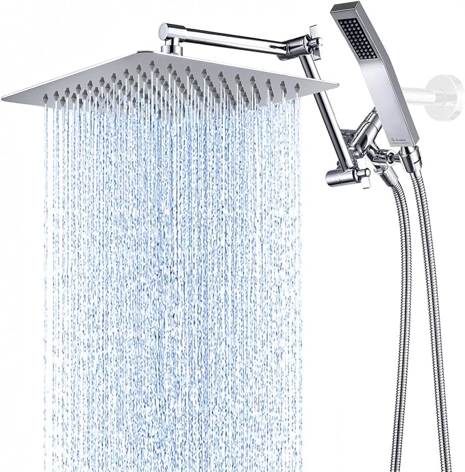 G-Promise All Metal 10 Inches Rainfall Shower Head with Handheld Combo | All Metal, Built to Last, Easy Install, Adjustable Height & Angle for All Heights, Extra Long Hose, Modern Upgrade