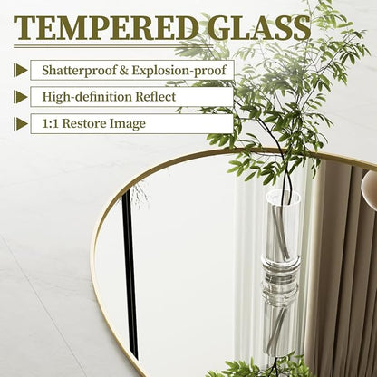 Koonmi Gold Oval Bathroom Mirror, 24"x32" Oval Mirror for Wall | Shatterproof Bathroom Vanity Mirror for Bedroom Living Room Entryway, Horizontal or Vertical, Hardware Included