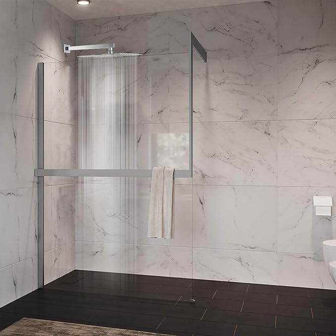 Shower Head with Extension Arm, High Pressure Square with ShowerArm, Stainless Steel Rainfall -Waterfall Full Body Coverage (12'' Shower with 16'' Arm, Chrome)