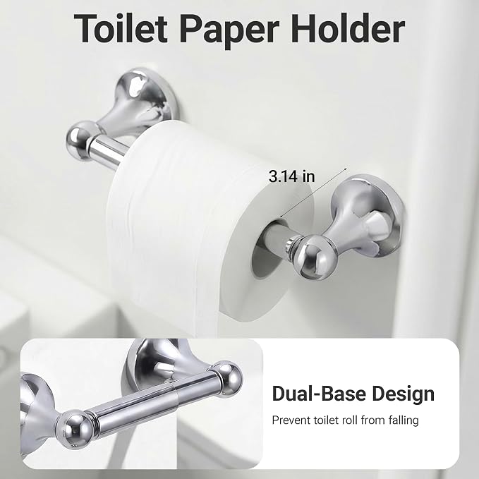 24-Inch Wall Mounted Towel Racks for Bathroom – Space Saver 5-Piece Durable Stainless Steel Bathroom Hardware Set with Towel Bar, Towel Ring, Toilet Paper Holder & Hook, Chrome