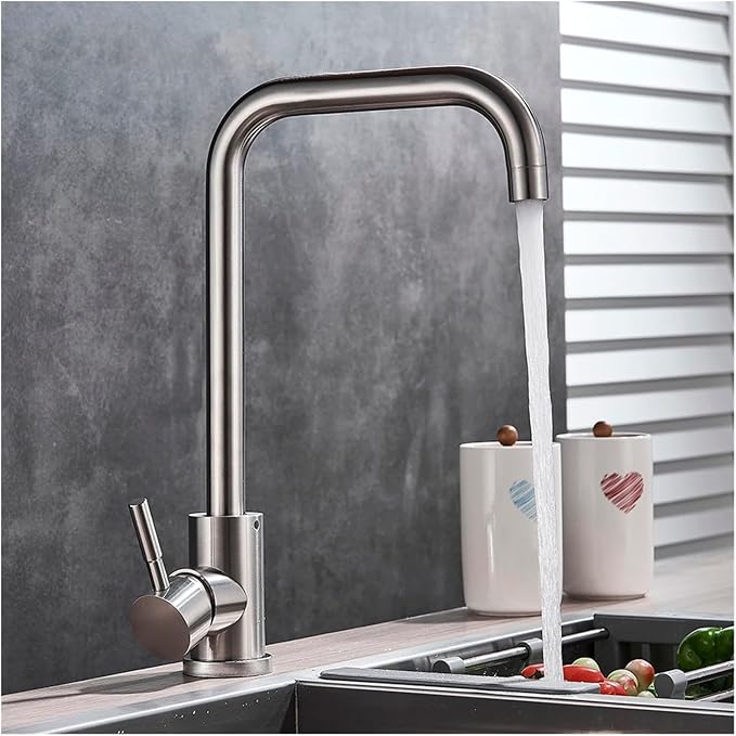 Stainless Steel Black Kitchen Faucet 360° Swivel Deck Mount Mixer Tap Hot & Cold Water Modern Bathroom Vanity Crane for Stylish Sink Upgrade，White B