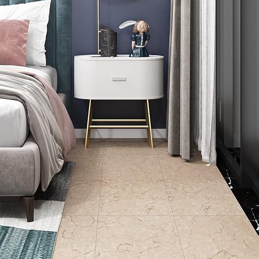 Livelynine Floor Tiles Peel and Stick Waterproof Vinyl Flooring Sheet Earthy Stick on Floor Tile Bathroom Flooring Tiles Sticky Laminate Farmhouse Neutral Kitchen 12x12 4-Pack Tan Beige Marble Brown
