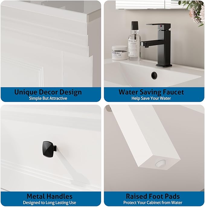 eclife 48" Bathroom Vanity with Sink Combo, Modern Painted Vanities Cabinet with Big Drawers, Opening Bottom Shelf, Raised Foot Pads, Include Undermount White Sink, Faucet & Drain, White