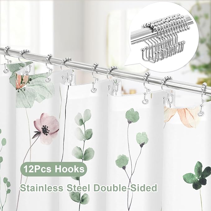 Small Stall 3 in 1 Shower Curtain Set, 48x72 | Narrow 3 in 1 Shower Curtain Set, PEVA Liner Set & 12 Double Sided Steel Hooks, Waterproof Fabric Bathroom Curtain