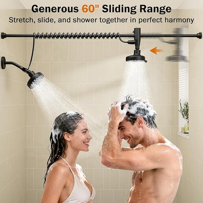 Dual Shower Head with Original Adjustable Slider, Double Showerhead, Black | High Pressure, Two People, 2 Showerhead System for Couples, Renter-Friendly, SPA-Like, Bathroom Gift for Women Men