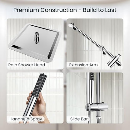 Veken 10" Luxurious Rain Shower Head with Handheld, High Pressure Rainfall Shower Heads wih Extension Arm, Wide Dual Showerhead with Spray Combo, Bathroom Accessories, Chrome, Silver
