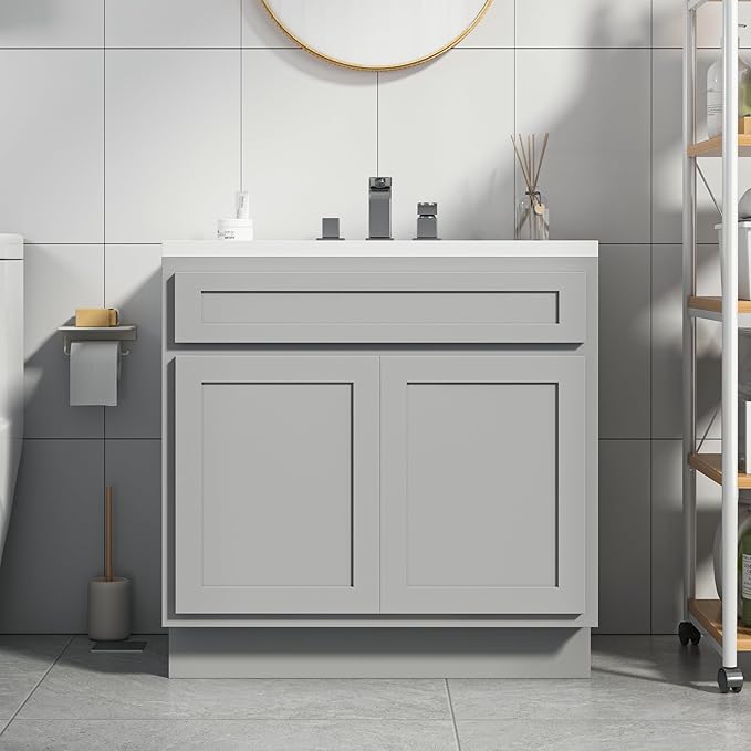 Vanity Art 30 Inch Double Shutter Door Bathroom Vanity Base Cabinet with Soft Closing Shaker Drawer, Strudy Floor Mount Storage Cabinet Organizer for Bedroom, Living Room, Kitchen, VA4030G