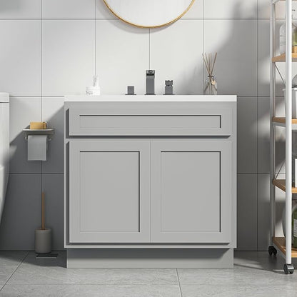Vanity Art 30 Inch Double Shutter Door Bathroom Vanity Base Cabinet with Soft Closing Shaker Drawer, Strudy Floor Mount Storage Cabinet Organizer for Bedroom, Living Room, Kitchen, VA4030G