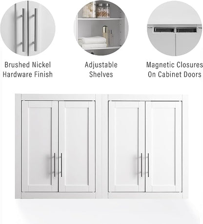Crosley Furniture Savannah 2-Piece Wall Kitchen Storage Cabinet, Cabinets for Laundry, Bathroom, White