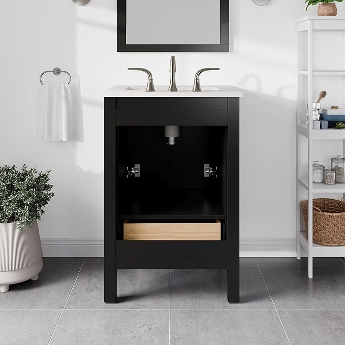 Eviva Aberdeen 24" Transitional Espresso Bathroom Vanity with White Carrara Countertop