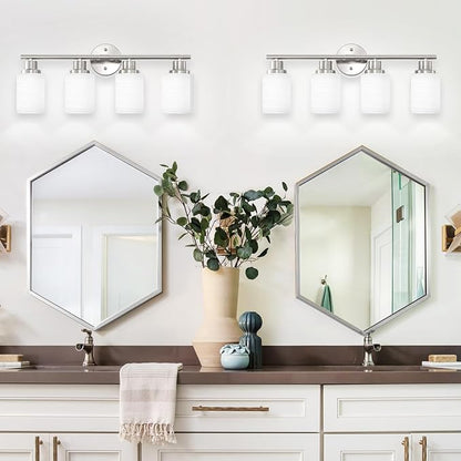 4-Light Brushed Nickel Vanity Lights for Mirror, Bathroom Light Fixtures with Textured Milky White Glass Shade, Modern Kitchen Light Fixtures Wall Sconce Light - E26 Base