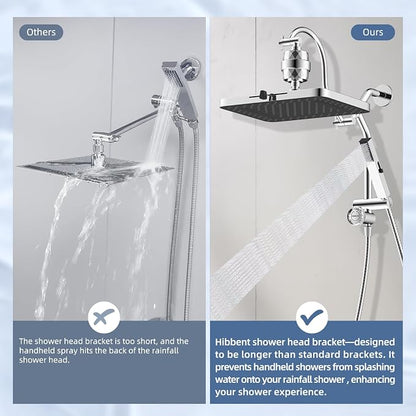 Hibbent 5-spray Filtered Rain Shower Head, 4-Spray Shower Wand, Chrome | cUPC Certified High Pressure Rain Shower head Combo, All Metal 4-way Diverter with Extension Arm, 71'' Hose & Holder