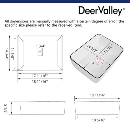 DeerValley 19x15 Inch White and Black Rectangular Vessel Sink, Porcelain Ceramic Above Counter Bathroom Vanity Basin, Modern Art Design, DV-1V0002