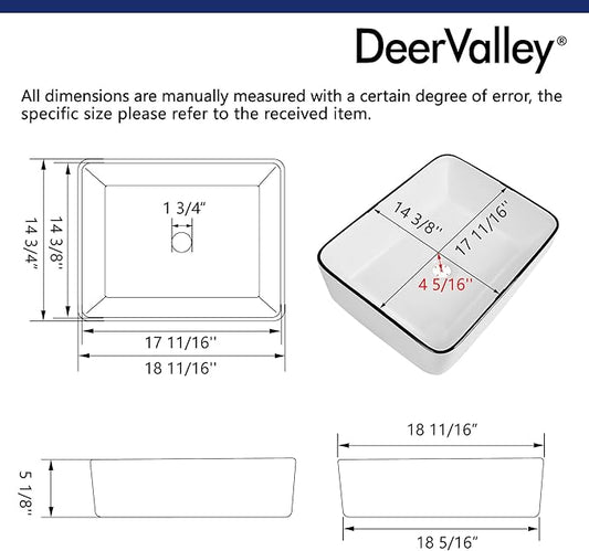 DeerValley 19x15 Inch White and Black Rectangular Vessel Sink, Porcelain Ceramic Above Counter Bathroom Vanity Basin, Modern Art Design, DV-1V0002