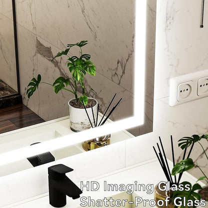 VooBang LED Bathroom Mirror 32 x 48 inches - 3 Adjustable Lighting Modes Lighted Smart Bathroom Vanity Mirror, Anti-Fog, Memory Function, Tempered Glass, Wall Mounted Horizontally Vertically