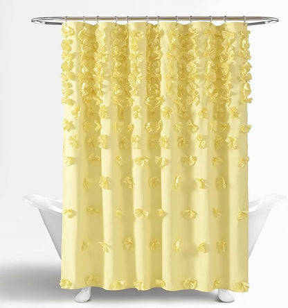 Lush Decor Riley Shower Curtain, 72" W x 72" L, Yellow - Bathroom Curtain - Coquette Decor - Bow Shower Curtains - Cottage Core - Fabric Shower Curtains
