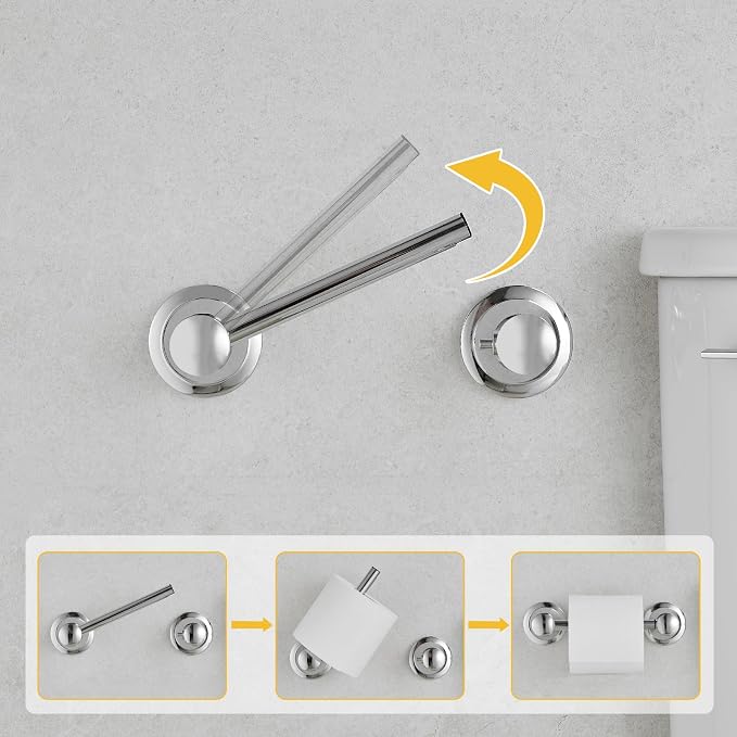 Bathroom Toilet Paper Holder Wall Mount Tissue Holder Polished Chrome | Rustproof Toilet Tissue Roll Holder, Flexible Double Post Pivoting Handle, Bathroom Accessories SUS304 Stainless Steel