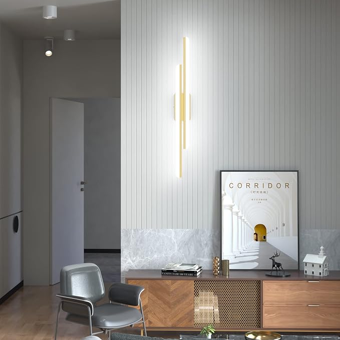 Ralbay 40" Modern LED Gold Vanity Lights 40W Frosted Aluminum Gold Bathroom Vanity Light Fixtures Over Long Mirror Modern Gold Bath Lighting 6000K White Light