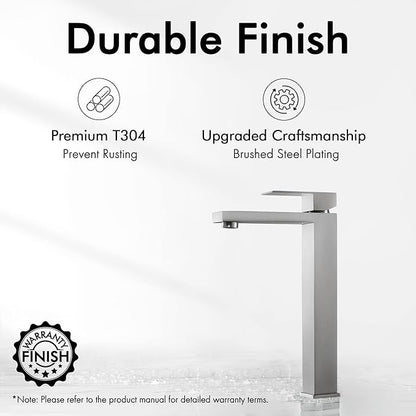 KES Tall Bathroom Faucet Vessel Sink Faucet Single Hole, Brushed Stainless Steel Faucet, cUPC NSF Certified, L3156BLFF12-BS