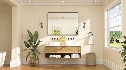 Black Bathroom Mirror for Over Sink 48" x 36" Large Matte Black Beveled Metal Framed Rectangular Vanity Mirror for Bathroom, Bedroom, Entryway, Living Room, Tempered Glass, Shatterproof
