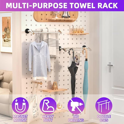 ULIBERMAGNET Magnetic Towel Bar, Extendable Double Towel Rack with Arched Arms, Magnetic Kitchen Towel Holder Rod Hook for Refrigerator, Laundry, Dishwasher, Oven, Stove (Silver)