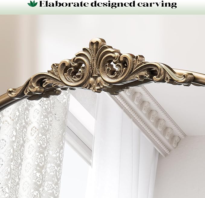 Gold Arched Antique Wall Mirror, 24"x32" Vintage Gold Bathroom Mirror Over Sink, Brass Ornate Arch Wall Mirror for Living Room, Bedroom, Fireplace, Entryway, Hanging or Leaning