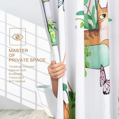 Hanging Potted Plants Cat Shower Curtain, Bracketplant KittyShower Curtain for Bathroom with 12 Hooks Polyester Fabric Waterproof Shower Curtain Sets Machine Washable Kids Bath Curtain