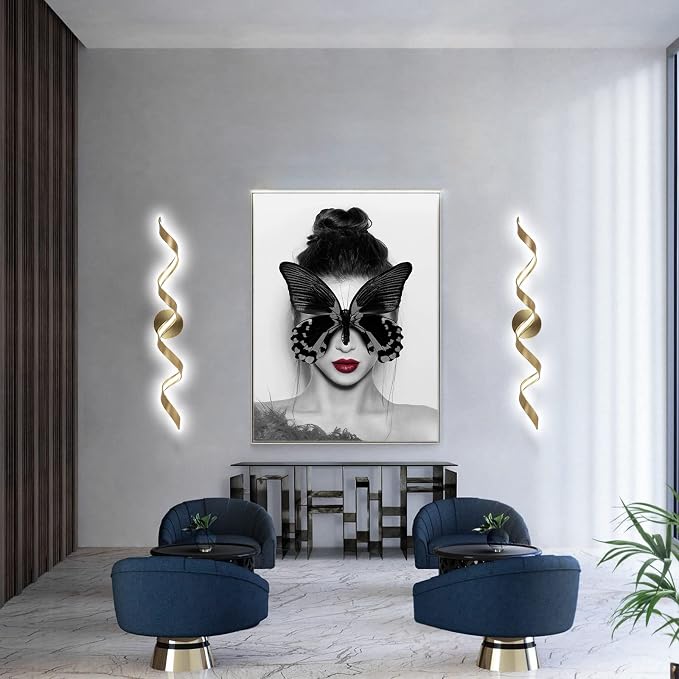 Dimmable Modern LED Bathroom Vanity Light 32 inch, 20W Spiral Design Gold Wall Light Fixtures for Bathroom, Living Room and Hallway, 6000K White Light