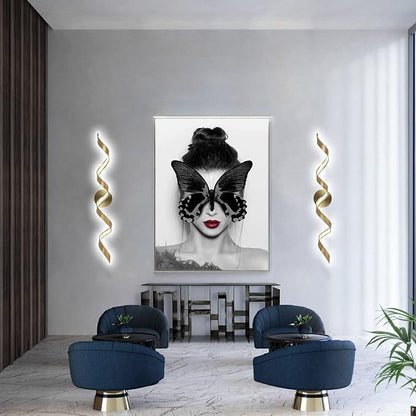 Dimmable Modern LED Bathroom Vanity Light 32 inch, 20W Spiral Design Gold Wall Light Fixtures for Bathroom, Living Room and Hallway, 6000K White Light