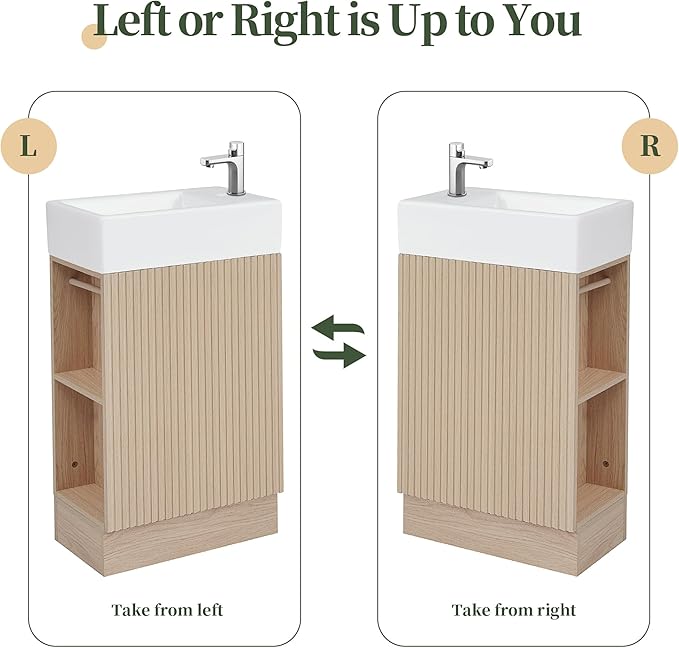 Harper & Bright Designs 18.6" Bathroom Vanity with Sink, Free Standing Single Basin Vanity Set with Storage Cabinet & Two-Tier Shelf, Wooden Bath Cabinet with Ceramic Basin for Bathroom, Natural