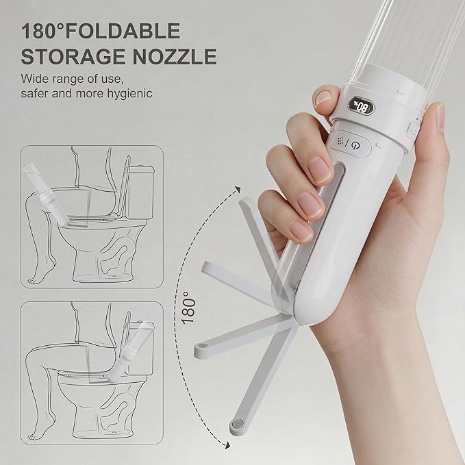 Portable Bidet for Travel | Bathroom - Rechargeable Electric Bidet Sprayer with 3 Pressure | Waterproof for Ultimate Personal Hygiene Cleaning at Home Office and Camping (White)