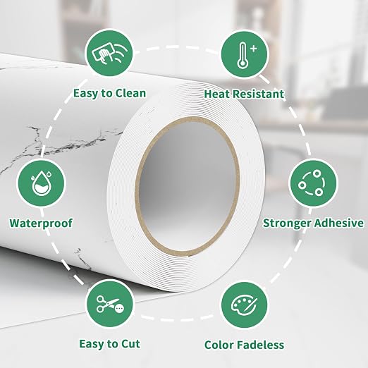 White Marble Peel and Stick Floor Tiles, A Roll of Vinyl Flooring Waterproof – 11.8" Width 590" Length, Self-Adhesive and Non-Slip Features for Bathroom, Kitchen and Living Room