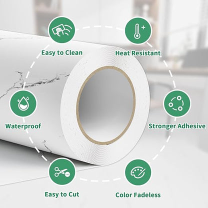 White Marble Peel and Stick Floor Tiles, A Roll of Vinyl Flooring Waterproof – 11.8" Width 118" Length, Self-Adhesive and Non-Slip Features for Bathroom, Kitchen and Living Room