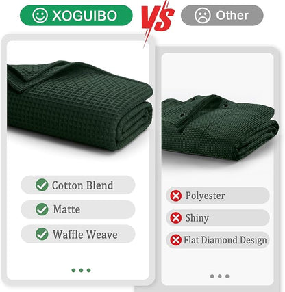 Waffle Weave Shower Curtain Heavyweight Cotton Fabric Dark Green 72Wx72L | Soft Cotton Cloth,3D Square Truely Waffle Washable, Hotel Luxury Spa, Shower Curtain Set for Bathroom 12 Plastic Hooks