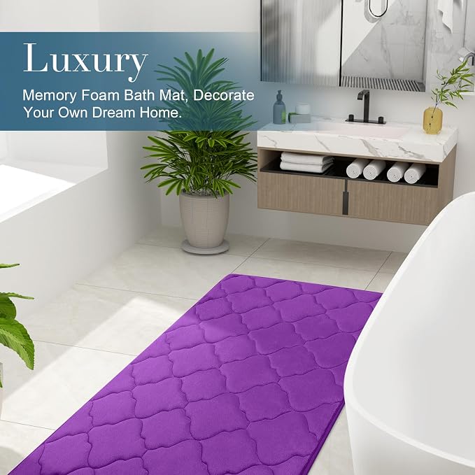 OLANLY Memory Foam Bath Mat Rug 44x24, Ultra Soft and Absorbent Bathroom Rugs, Non-Slip, Comfortable, Machine Washable Bath Carpet for Bathroom Floor, Tub, Shower and Home Decor Accessories, Purple
