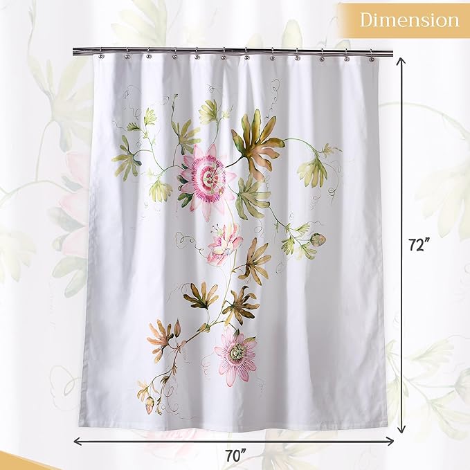 Maison d' Hermine Shower Curtain 100% Cotton One Panel 70"x72" Washable Fabric Shower Curtains for Bathroom, Easy Hanging with 12 Button Holes - Home Hotel Spa Easter Gifts (Passion - White)