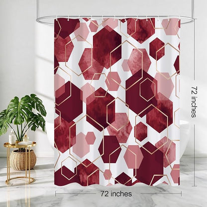 Litabel Burgundy Geometric Shower Curtain for Bathroom, 72x72 | Burgundy Modern Minimalist Shower Curtains, Geometric Art Print Abstract Waterproof Bathroom Curtain