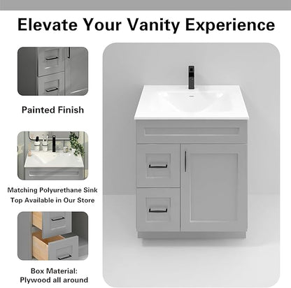 30" Shaker Bathroom Vanity Sink Base with Drawers (Ready-to-Assemble) (Light Grey Shaker Vanity Base)