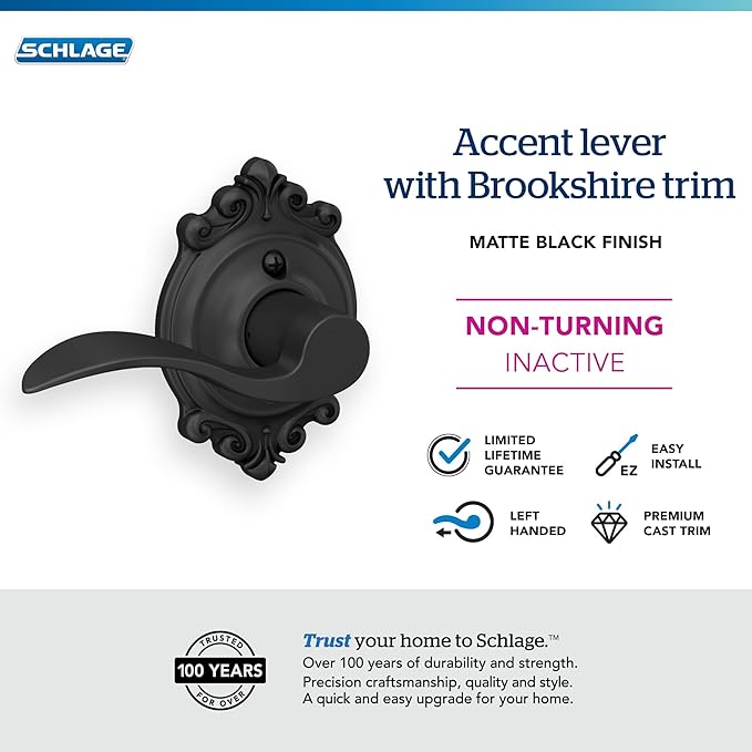 Schlage F170 Acc 622 BRK, One Sided Non Turning LH, Matte Black